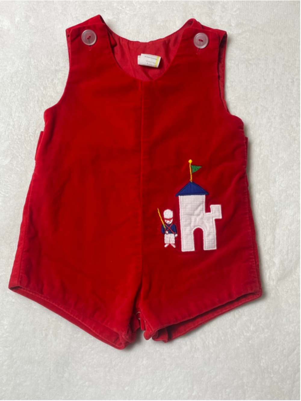 Boys Red shortalls with Castle & Soldier Embroidery 12 Months
